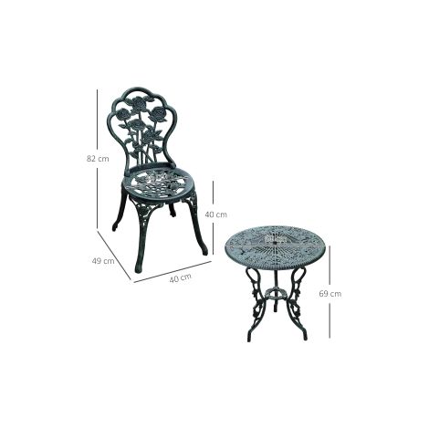 Set bistro 3 pièces, ensemble de jardin, mobilier de jardin vert antique en aluminium moulé pour balcon et terrasse (1/5)