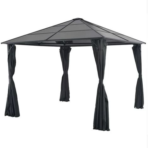Gazebo en aluminium noir de 3 x 3 mètres avec rideaux (1/5)