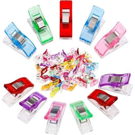 Set of 100 multi-colored fabric clips, sewing accessories, sewing supplies, multi-purpose clips, sewing machine aids for sewing, quilt clips, etc. (1/5)