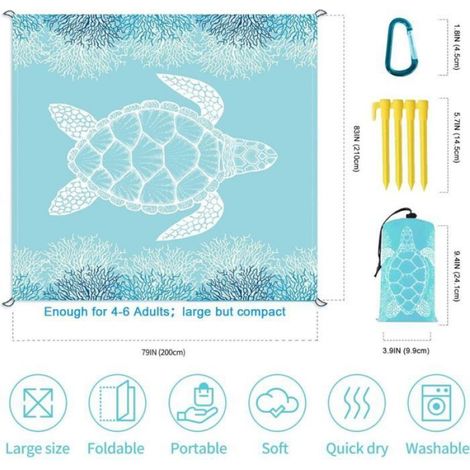 Couverture De Plage - Nylon Imperméable Anti-sable - 200 x 200 cm - Pour Camping Pique-nique Et Voyage - 1 Pièce (1/5)