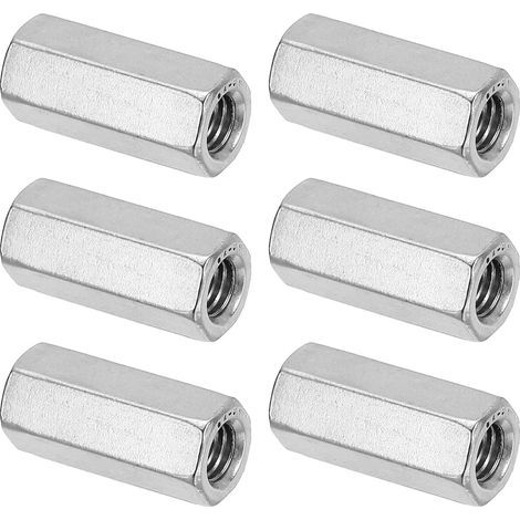 CCYKXA M8 x 1.25 Pitch Long Nut 304 Stainless Steel Hex Nut, 6Pcs 30mm/ 1.2" Length Coarse Thread Rod Ends, Coupling Nuts, Silver Tone (1/5)