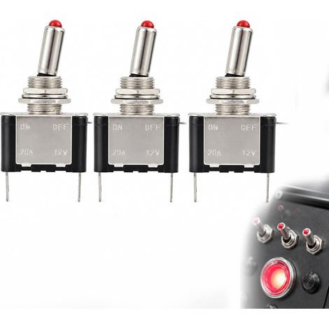 3 Pièces Interrupteurs à Bascule Avec LED Rouge,12V 20A,3 Broches SPST,Interrupteur ON/OFF,Pour Voitures,Camions,Bateaux,Diamètre de Montage 12 mm,Installation Facile,Câblage Personnalisé (1/5)