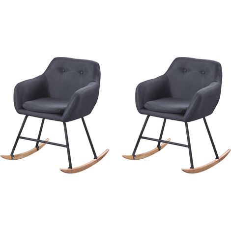 Hobag – Lot de 2 chaises scandinaves à bascule – Pieds en hêtre massif – Assise rembourrée en tissu – Design moderne pour salle à manger et salon – Noir (1/4)