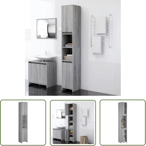 The Living Store Badezimmerschrank Grau Sonoma 30x30x183,5 cm Holzwerkstoff - Badezimmermöbel - Holzschränke - Spiegelschrank - Waschtischunterschrank - Grau Sonoma (1/5)