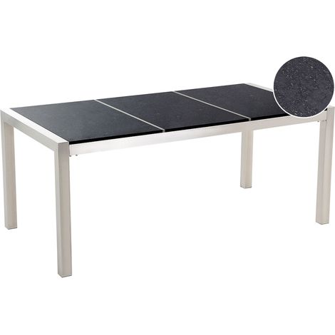 Mesa de comedor de jardín con tablero de granito negro y plateado patas de acero para 6 personas 180 x 90 x 74 cm Grosseto (1/5)