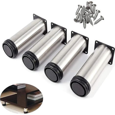 Set mit 4 verstellbaren Möbelfüßen aus Edelstahl, runde Stützen für Tischbeine
