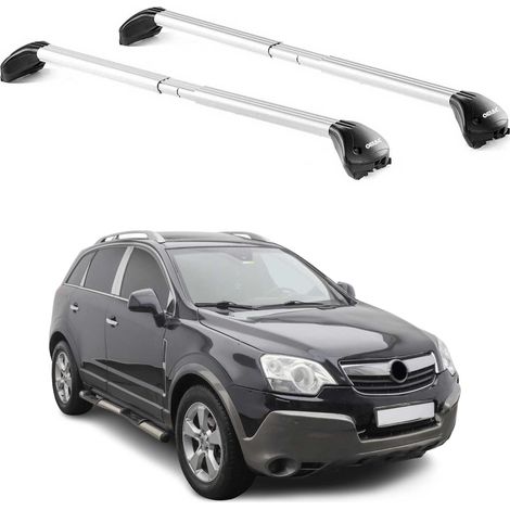 OMAC Barres de toit transversales certifiées TÜV pour Opel Antara 2006-2015 – Verrouillables (4 antivols) – Charge max 100 kg – Sangle inox + protection caoutchouc Argent (1/5)