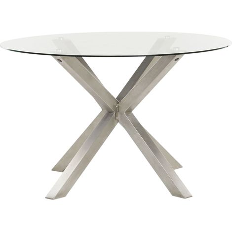 Tavolo da Giardino Moderno in Acciaio Inox ⌀ 120 cm Gambe in Acciaio Inox Piano in Vetro Trasparente Argento Maletto