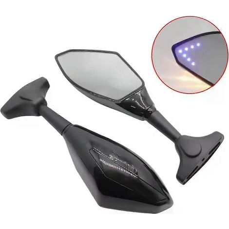 Motorrad-Seitenrückspiegel, schwarz, mit LED-Blinker, universell, gelb-blaues Licht (getönt), JXLGV (1/5)