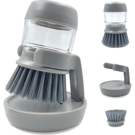 Brosse à vaisselle avec porte-savon, égouttoir et base de rangement, facile à nettoyer, grise-AquaForge (1/5)
