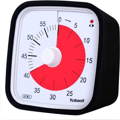 Visueller Timer mit Schutzhülle, verbesserter 60-Minuten-Countdown-Timer für Kinder und Erwachsene mit Batteriewarnfunktion, geräuschloses Zeitmanagement-Tool (Schwarz) (1/5)