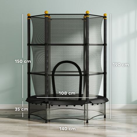 Trampoline pour enfants avec filet de sécurité et barres rembourrées, adapté aux enfants de 3 à 10 ans, diamètre 140 cm x hauteur 190 cm, noir. (1/5)