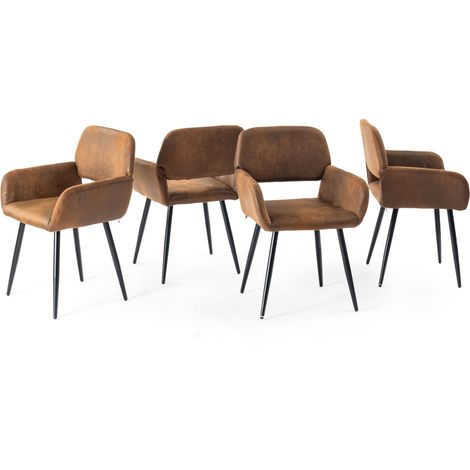 URBAN MEUBLE Lot de 4 chaises de salle à manger style industriel tissu marron rétro pieds noirs (1/5)