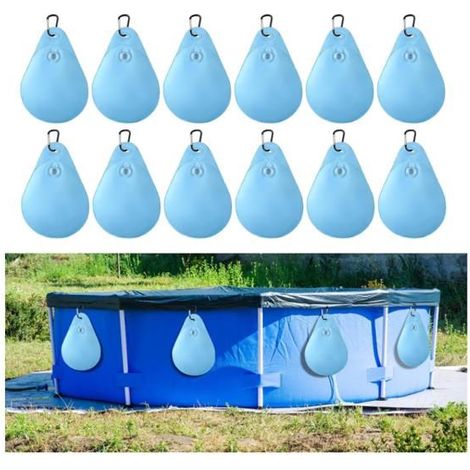 12 Stück Ballastsäcke mit Poolabdeckungshaken, dicke PVC-Wassersäcke zum Aufhängen der Poolplane.