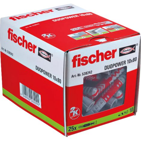 fischer ART 88690 Dübel Nylon DUOPOWER 10 x 80 S 25 Stk