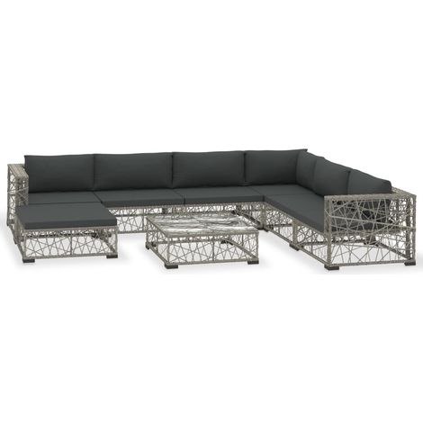 Set Divani da Giardino 8 pz con Cuscini in Polyrattan Grigio vidaXL (1/5)