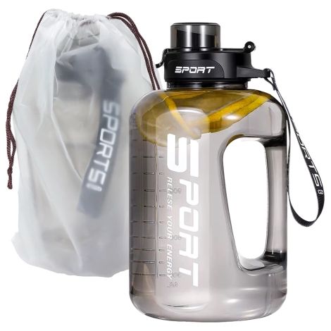 Große, motivierende 1,7-Liter-Sportflasche mit Messbecher, Griff und 2-in-1-Deckel (Trinkhalm + Trinkverschluss), komfortabel und auslaufsicher, Alogy Sport 1700 ml – Schwarz (1/5)
