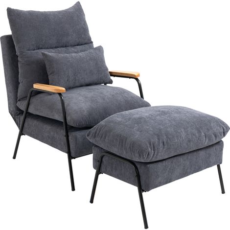 Canapé inclinable avec repose-pieds ottoman – Velours côtelé – Coussins rembourrés – Gris