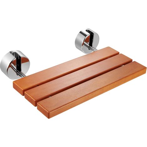 Banc de douche pliant mural en teck - Solution gain de place pour personnes âgées,femmes enceintes et enfants - Capacité 200 kg (1/5)