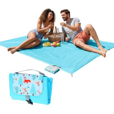 Couverture de Pique-Nique Extérieure - Tapis de Camping Ultra Léger et Imperméable avec Système de Fixation, Idéal pour Les Plages, Camping et Activités de Plein Air (150 x 210 cm) (Bleu lac) (1/5)