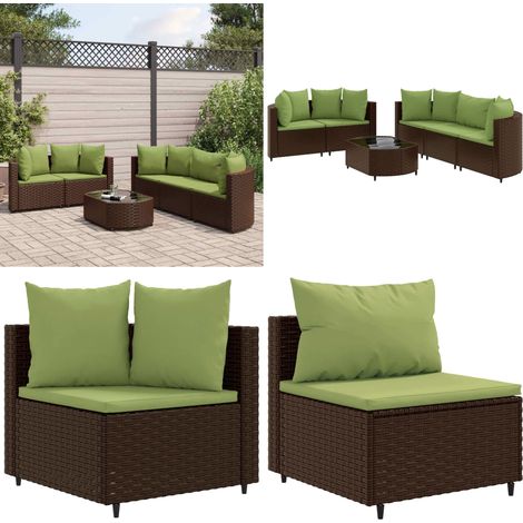 6-tlg. Garten-Sofagarnitur mit Kissen Braun Poly Rattan - Gartensorte - Gartenmöbelset - Esszimmergarnitur - Lounge Möbel - Outdoor Sofa - Home & Living
