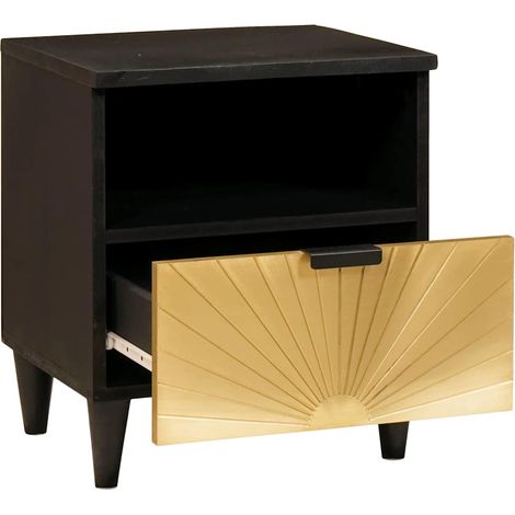 Comodino Armadio da Notte Mobiletto da notte Nero e Oro 40 x 33 x 46 cm (1/5)