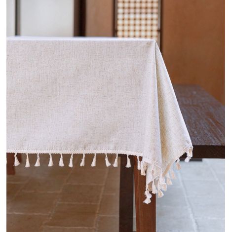 Nappe à franges 350 x 145 cm, mélange lin, beige (1/4)