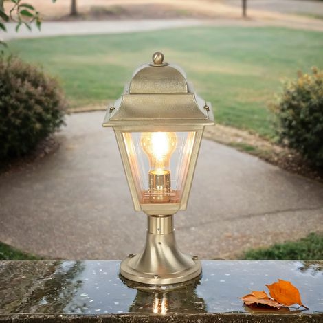 Sockelleuchte Messing massiv H: 39 cm klein Rustikal Gartenlampe Wegeleuchte Terrassenlampe Außenleuchte (1/5)