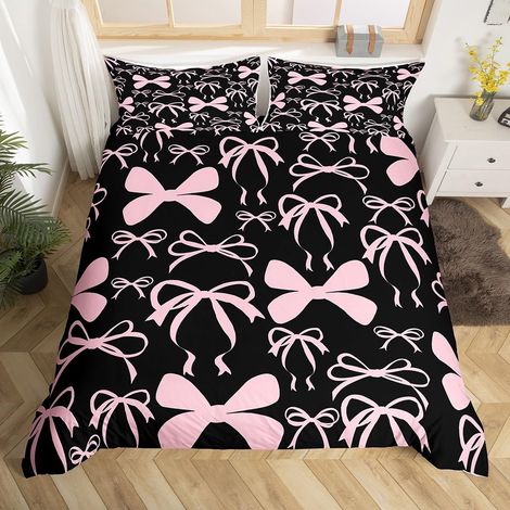 Parure de lit avec housse de couette de 135 x 200 cm, motif, pour enfants, femmes et hommes, ultra douce, motif nœud d'arc, pour enfants, femmes et filles, motif, décoration de (1/5)