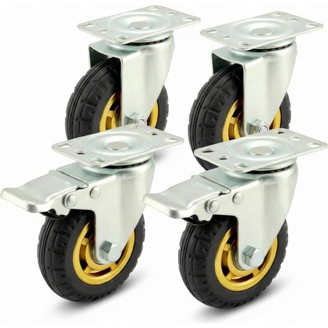 Lot de 4 roulettes charge lourde 100 mm - jusqu'à 70 kg par roulettes - pour le déménagement de meubles et l'utilisation industrielle (2 roulettes + 2 roulettes frein) (1/5)