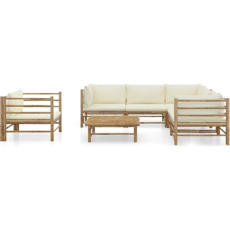 Maison Exclusive - Set Divani da Giardino 7 pz con Cuscini Bianco Crema in Bambù