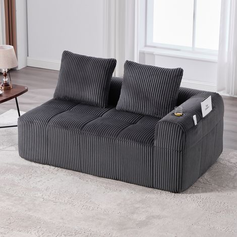 2-Sitzer Sofa 158x93x61 cm dunkelgrau Cord mit Seitenfächern und Becherhaltern (1/5)