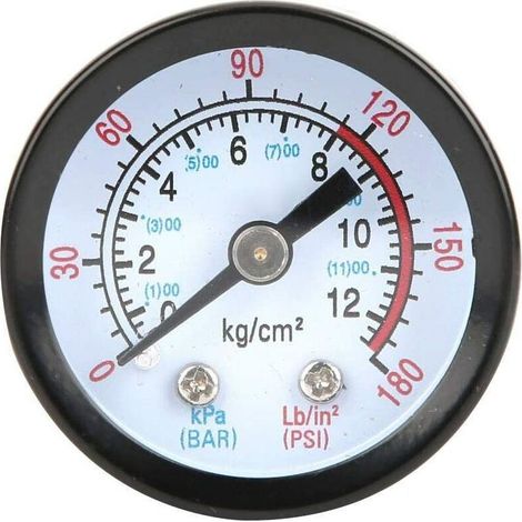 Manometer für Druckluftkompressoren, Druckluftmanometer 0 bis 180 psi, 0 bis 12 bar, 42 mm Durchmesser, Messgerät (1/5)