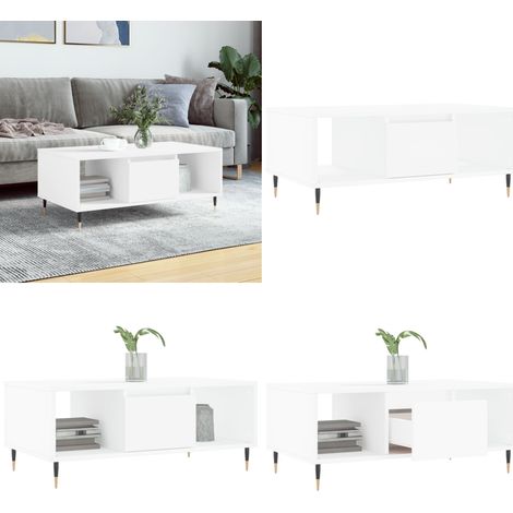 Table basse Blanc 90x50x36,5 cm Bois d'ingénierie - Table Basse Blanche - Meuble Salon - Table D'appoint - Table Design - Mobilier Contemporain - Home & Living (1/5)