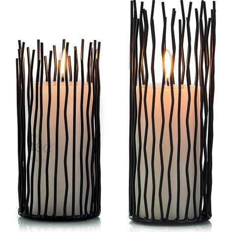 Ensemble de 2 bougeoirs en métal, bougeoirs de table électroniques noirs sans flamme à LED, centres de table candélabres en métal pour salle à manger, maison, mariage (1/5)