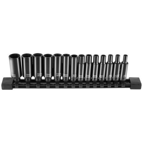 Kit de Douilles à Chocs Profondes 1/4" - Métrique 4-15 mm (1/5)