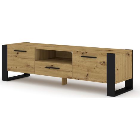 Meuble TV bas 160 cm couleur chêne artisan Nuka Commode TV Hi-Fi Table (1/4)