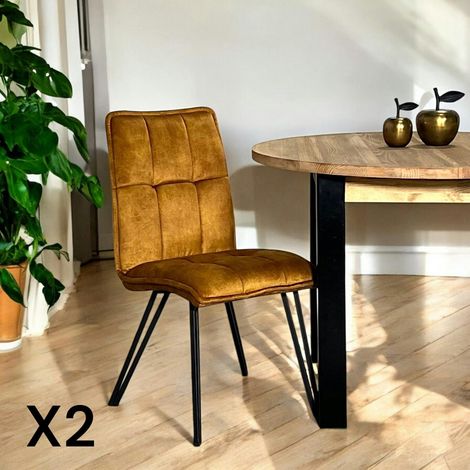 Chaise de salle à manger ocre avec pieds épingle (lot de 2) MALMOE (1/5)
