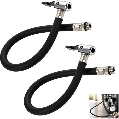 2 Pack 15 in Portable Air Pump Extension Hose with Rotary Adapter Compatible Bicycle Motorcycle Car Flexible Air Compressor Hose for Tyre Inflator Tip (1/5)