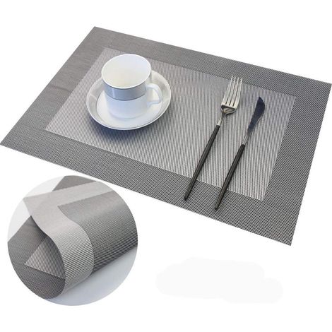 Lot de 8 sets de table antidérapants et lavables en PVC résistant à la chaleur pour bar, cuisine, salle à manger, restaurant (noir) (1/5)