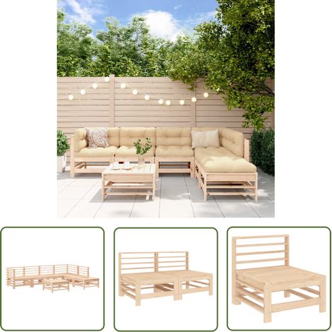 The Living Store 7-tlg. Garten-Lounge-Set Massivholz Kiefer - Gartensessel - Gartenloungeseset - Kiefernholzmöbel - Outdoor Möbel - Gartenmöbeln (1/5)