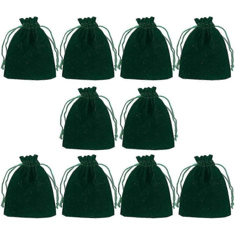 Un ensemble de 10 petites pochettes à dés réutilisables en velours doux avec fermeture à cordon est parfait pour contenir des bijoux, des bonbons ou des cadeaux de mariage (bordeaux) et vert. (1/5)