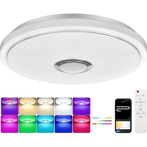 60W Plafonnier Rond LED Dimmable Changement de Couleur RGB Lampe de Plafond Ø40CM Éclairage de Plafond LED avec Haut-parleur Bluetooth Télécommande et App Contrôle pour Chambre Salon (1/5)