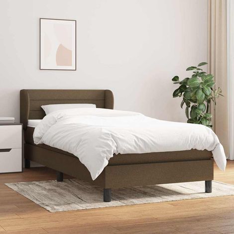 Cama box spring con colchón tela marrón oscuro 80x200 cm (1/5)