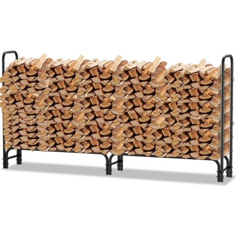 TolleTour Caja de Almacenamiento al aire libre Negro estante de metal para leña de interior de almacenamiento de madera resistente a la intemperie (1/5)