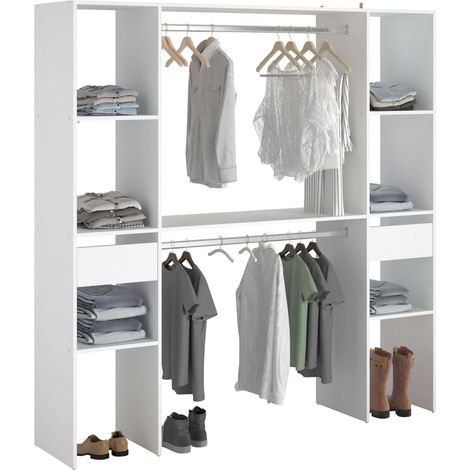 Vestidor Modular Abierto Custom para Dormitorio en Color Blanco Incluye  Modulo C con 6 Estantes, 2 Cajones y 2 Barra 176x180 cm