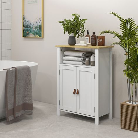 Mobiletto basso da bagno con vano contenitore, anta e ripiano regolabile per WC o bagno moderno, 60x30x80,5 cm, bianco (1/5)