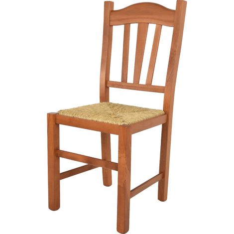 Tommychairs - Sedia modello Silvana per cucina bar e sala da pranzo, robusta struttura in legno di faggio color ciliegio e seduta in paglia (1/5)