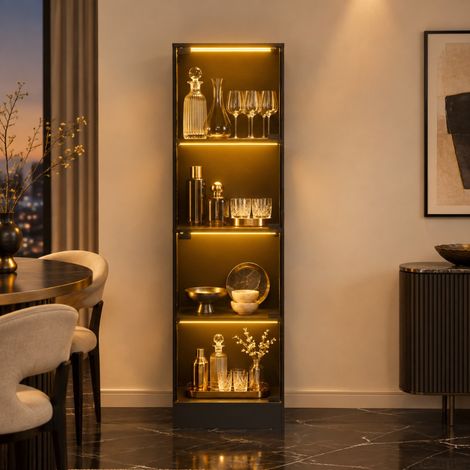 Vetrina in vetro 40 x 35 x 165 cm con LED e sensore, nera DESVIAE (1/5)