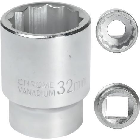 1 Douille 32mm, Acier Cr-Mo, 12 Pans, Carré 3/4", Pour Clé À Choc, Usage Pro (1/5)